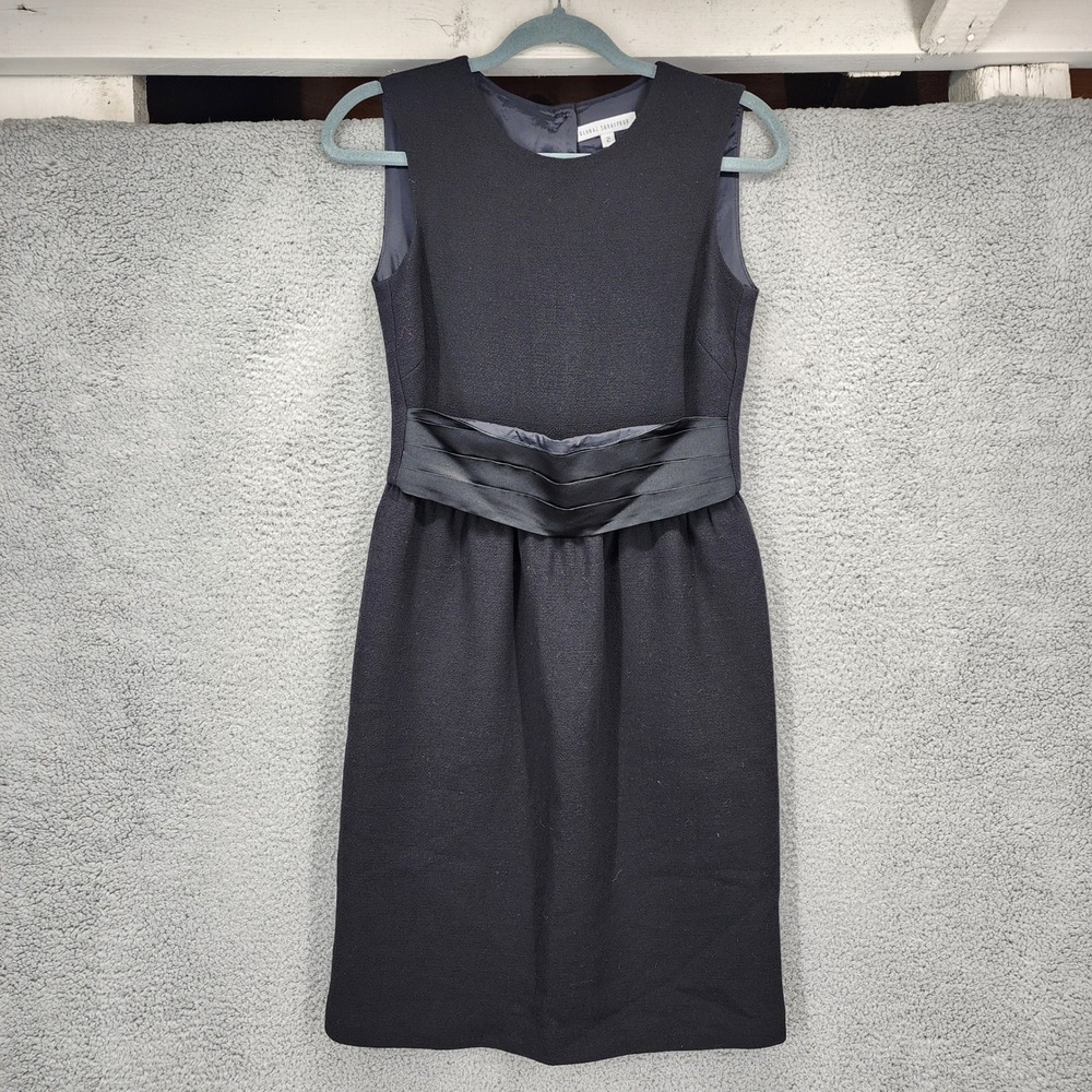 Behnaz Sarafpour Black 100% Wool Sleeveless Dress Satin Waist Size 2 Made in USA